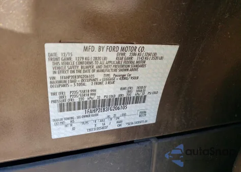 2015 Ford Taurus Sel из США, поврежденный, VIN 1FAHP2E83FG206105